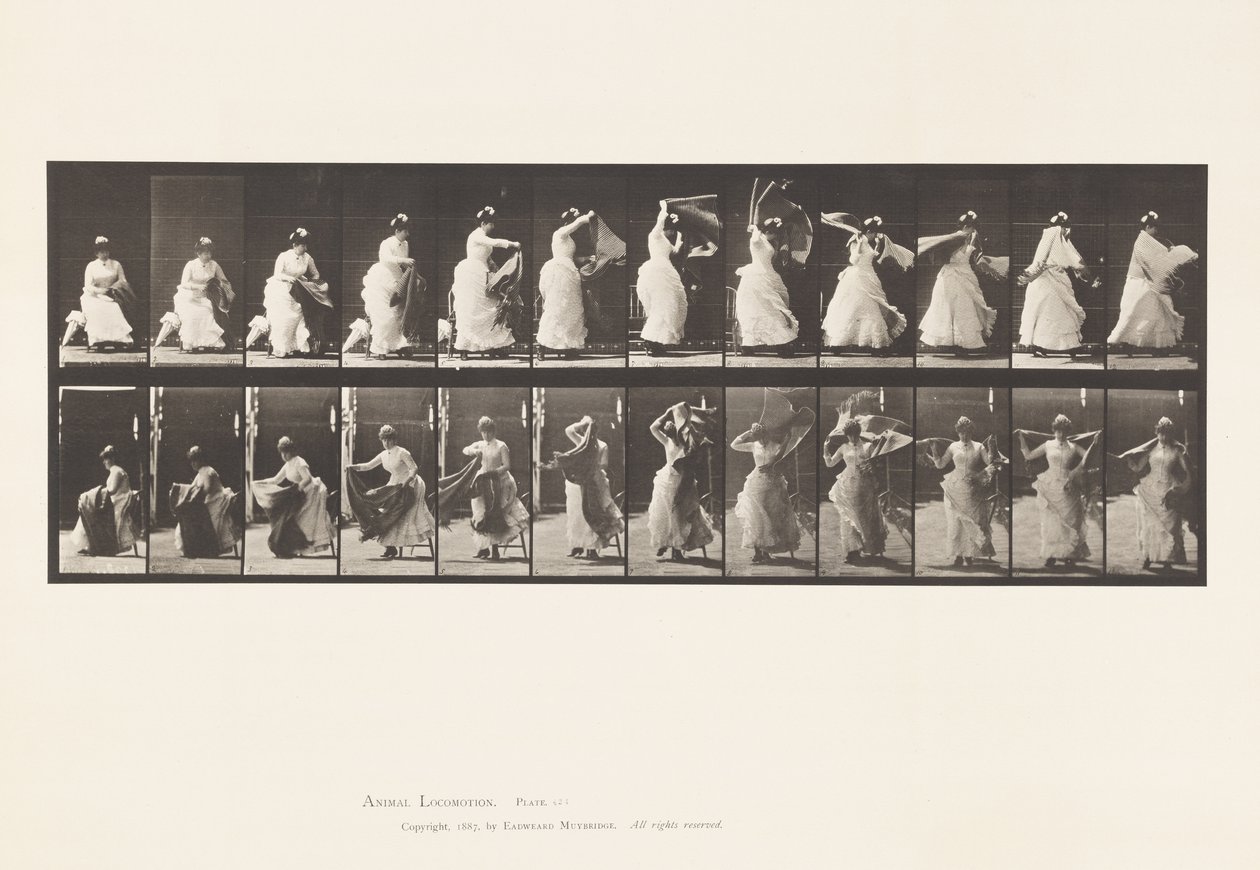 Plaka 424.Tuvalet; Sandalyeden Kalkıp Şal Giymek, 1885 by Eadweard Muybridge