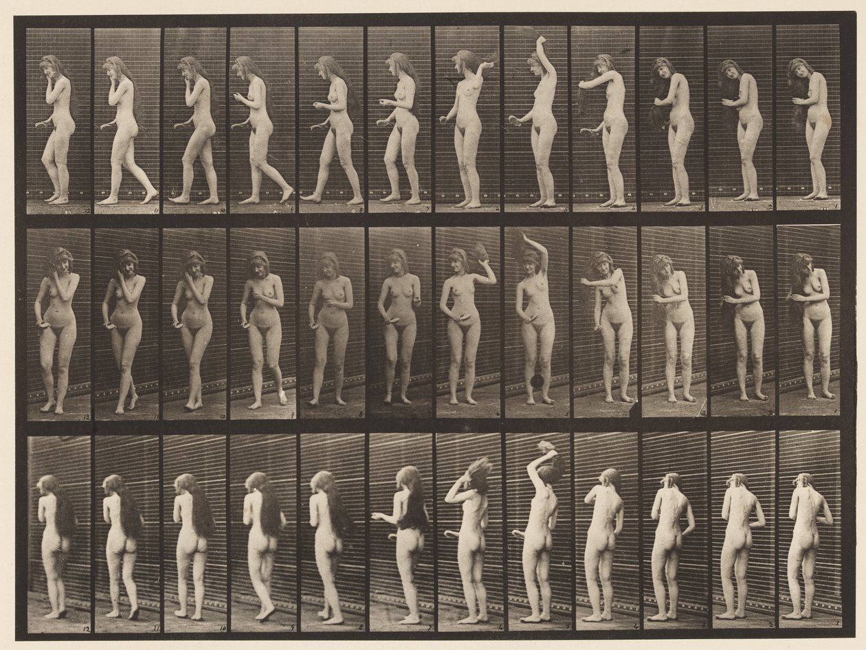 Plaka 426. Tuvalet; Saçını Taramak ve Yürümek, 1872-1885 by Eadweard Muybridge