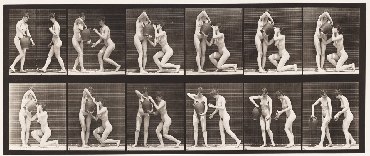 Levha 452. İki Model, 8 Diz, Eldeki Kavanozdan İçecekler, 1872-1885 by Eadweard Muybridge