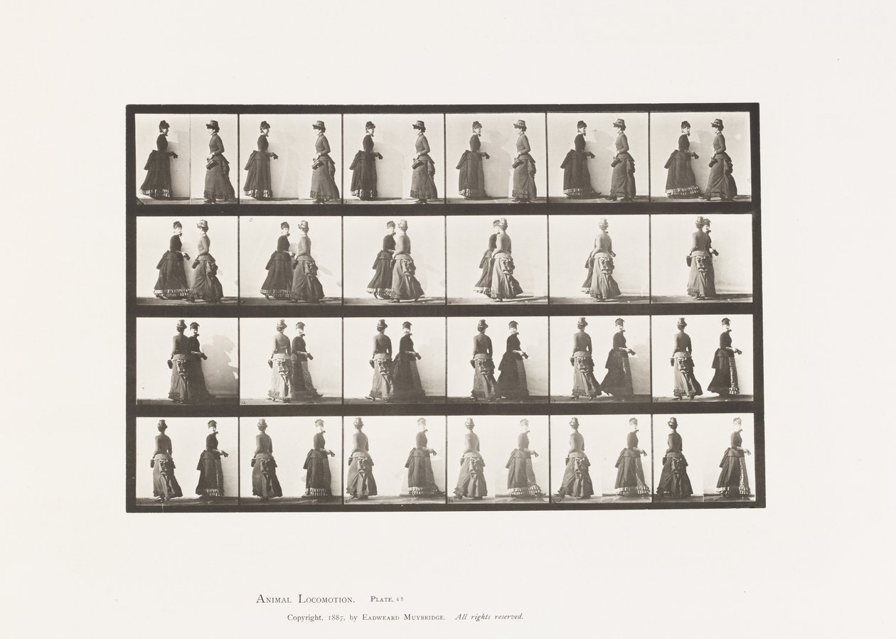 Plaka 45. İki Modelin Karşılaşması Yürüyüş ve Kısmen Dönme by Eadweard Muybridge