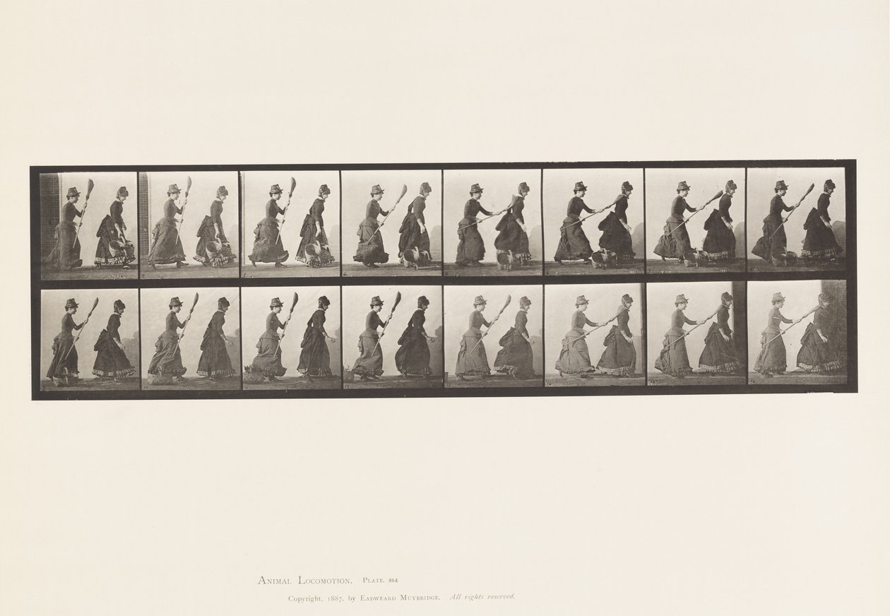 Plaka 464.İki Model, 16 Süpürgeyle Kovalayan 4, 1885 by Eadweard Muybridge