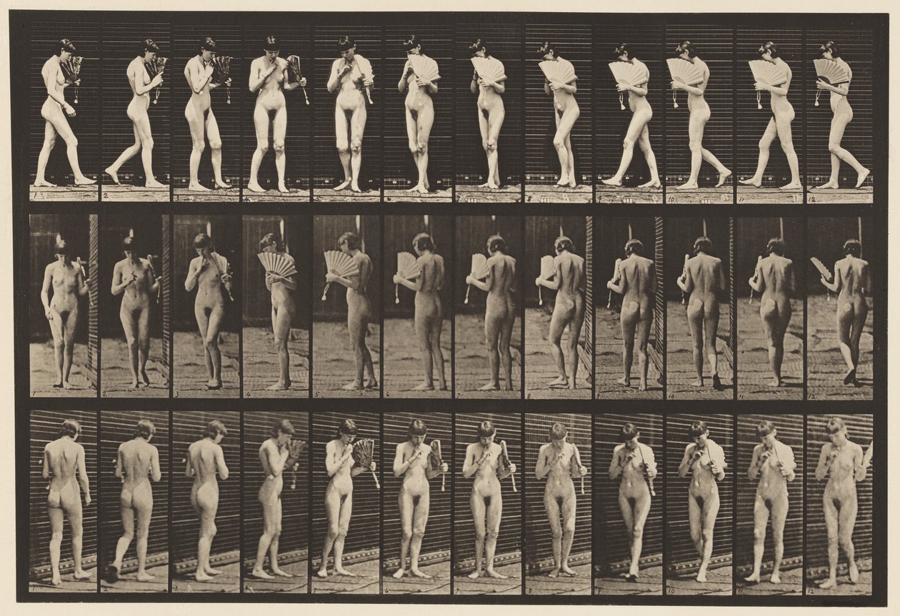 Plaka 46. Yürümek, Bir Hayranla Flört Etmek ve Dönmek by Eadweard Muybridge