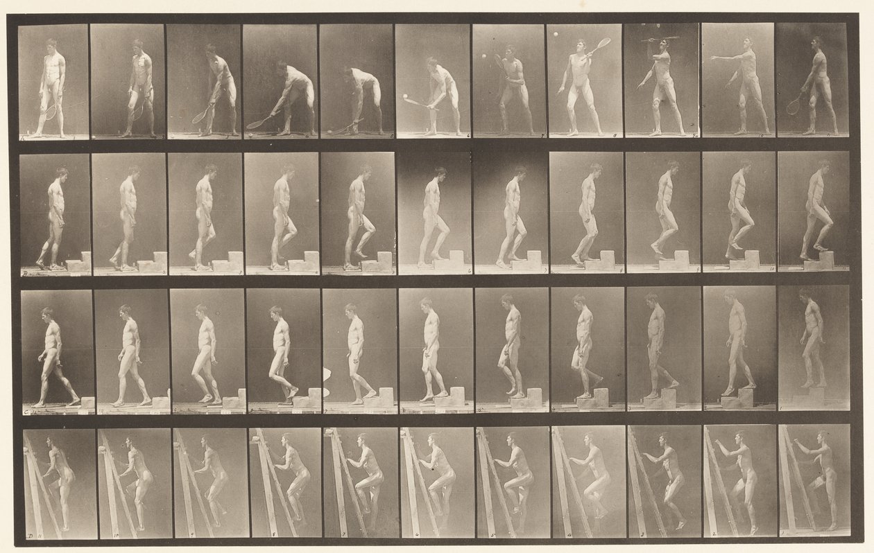 Plaka 486. A, Çim Tenisi; B, Bir Basamak Yükselmek;, 1872-1885 by Eadweard Muybridge