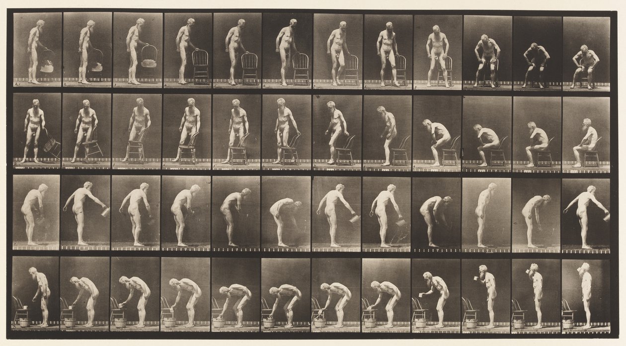 Plaka 490. A, Oturarak; B, Oturarak; C, Yağmurlama Suyu by Eadweard Muybridge