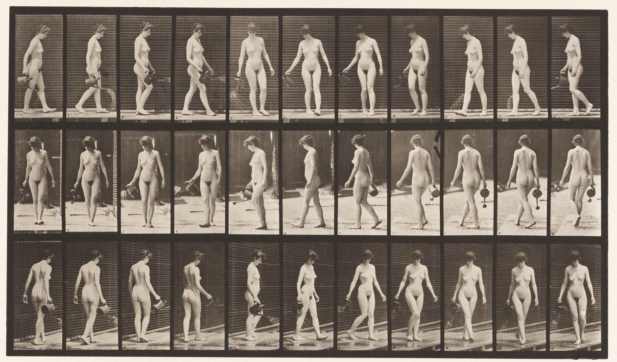 Levha 51. Yağmurlama Potası Kullanarak Yürüme ve Dönme, 1872-1885 by Eadweard Muybridge
