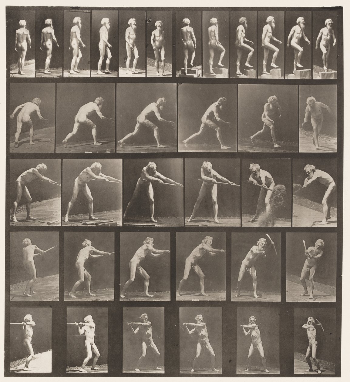 Plaka 521. A, Yürüyüş; B, Yükselen Adım; C, Disk Fırlatma by Eadweard Muybridge