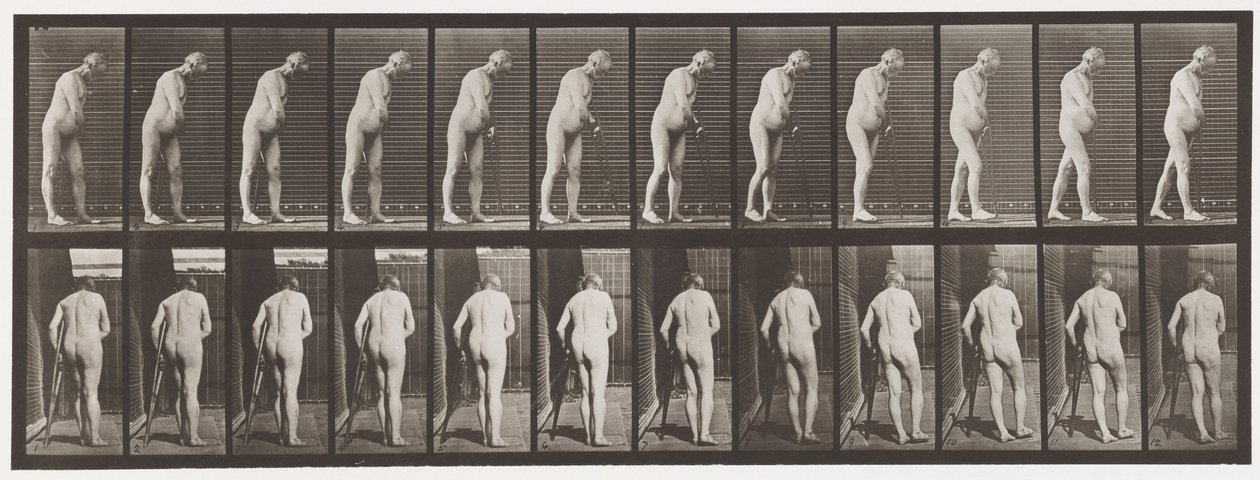 Plaka 547. Hemipleji; Koltuk değneğiyle yürümek, 1885 by Eadweard Muybridge