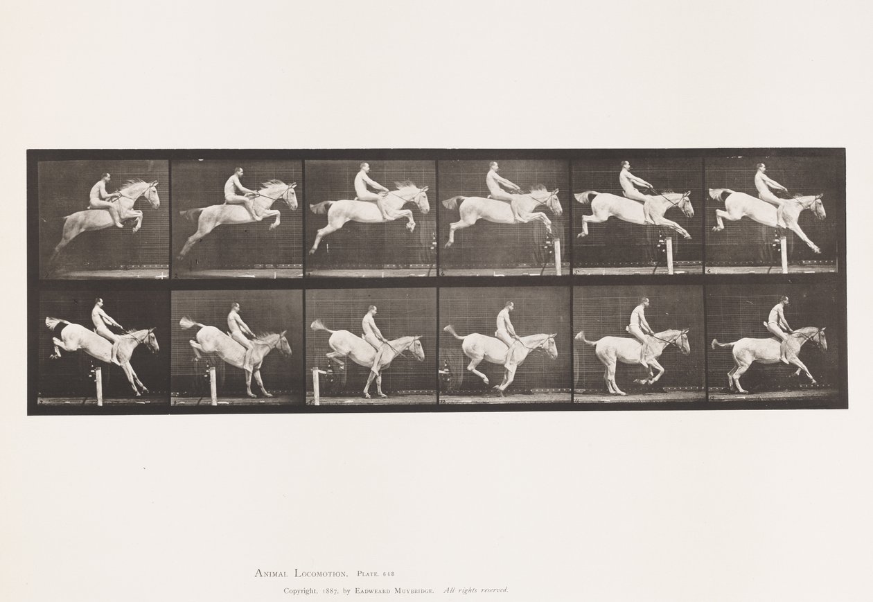 Plaka 643. Bir Engelden Atlamak; Eyersiz; Takas ve İniş; by Eadweard Muybridge