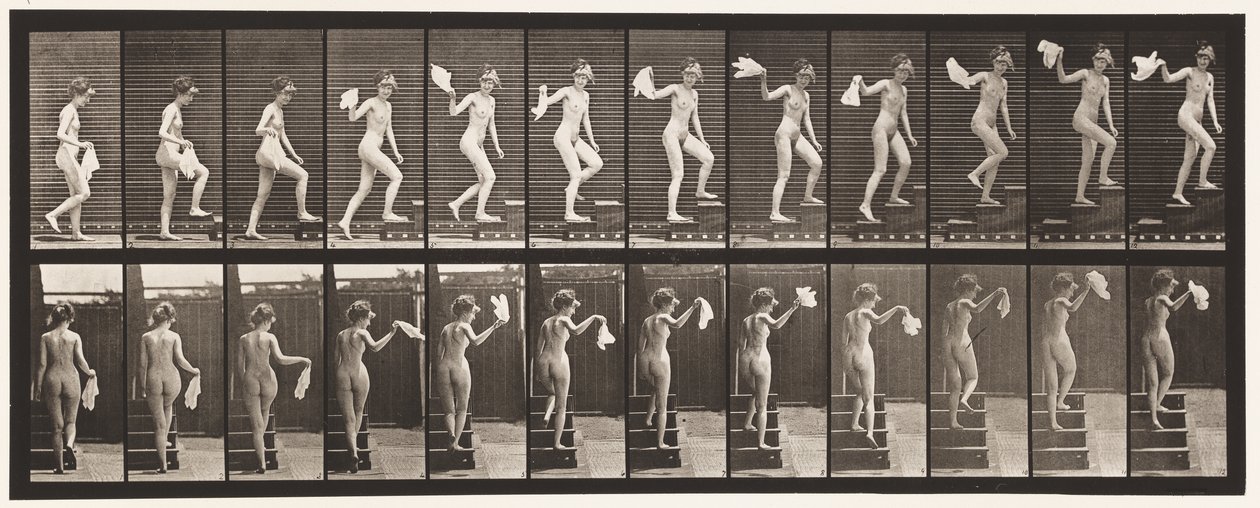Levha 96. Yükselen Merdivenler Çevreye Bakıyor; sallayarak mendil by Eadweard Muybridge