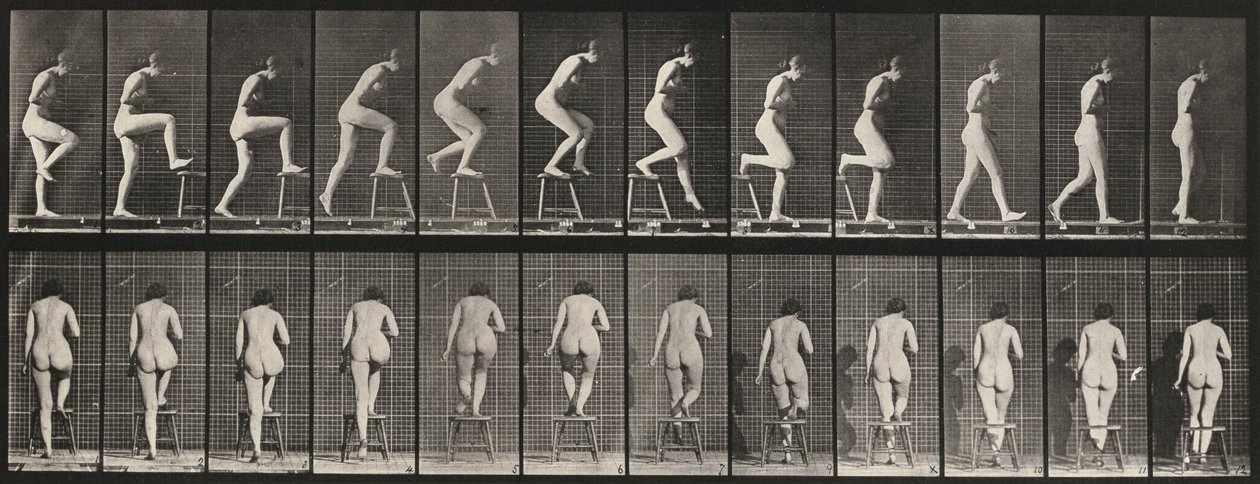 Plaka Numarası 180. Bir sandalyenin üzerine çıkmak ve üzerinden geçmek by Eadweard Muybridge