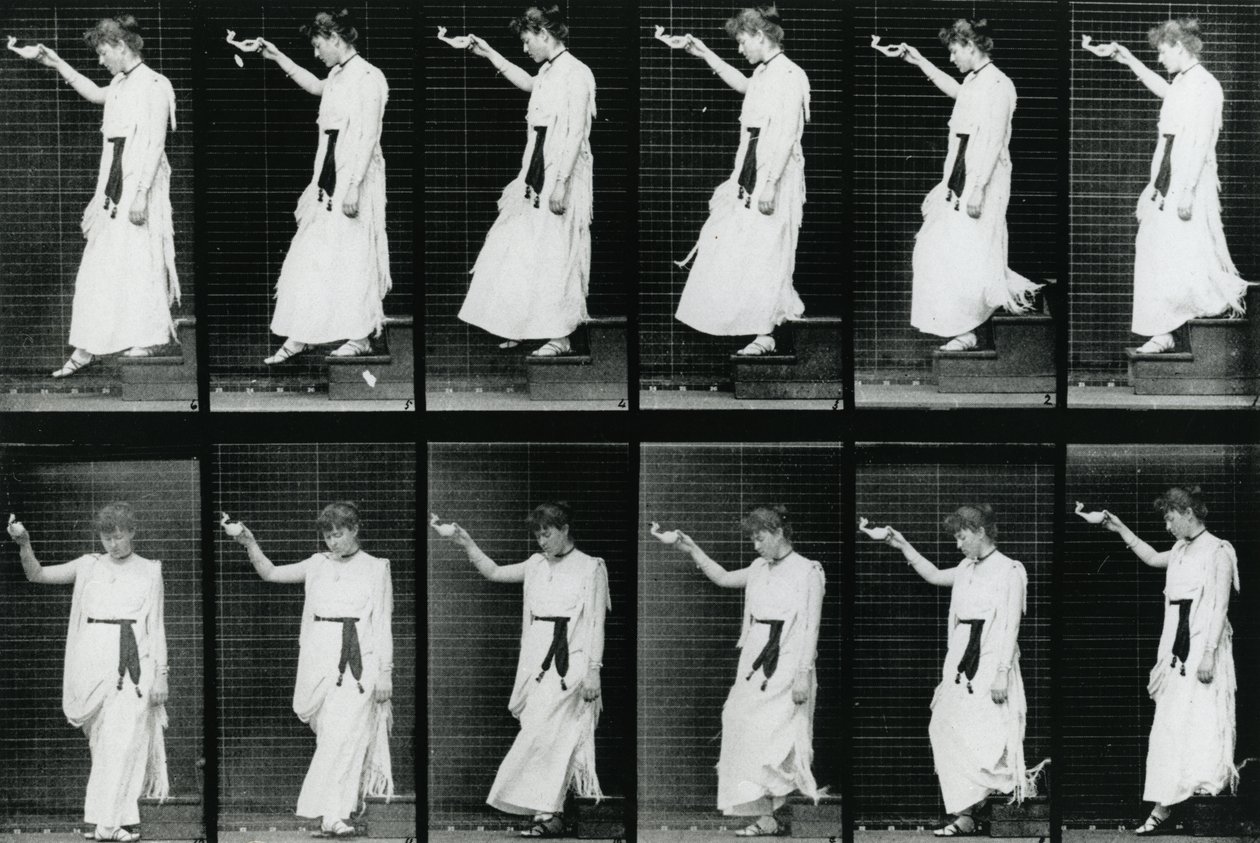 Kadın. Merdivenden İnerken, 1887, Eadweard Muybridge'in 'Hareket Halindeki İnsan Figürü'nden çizim, 1904 basımı by Eadweard Muybridge