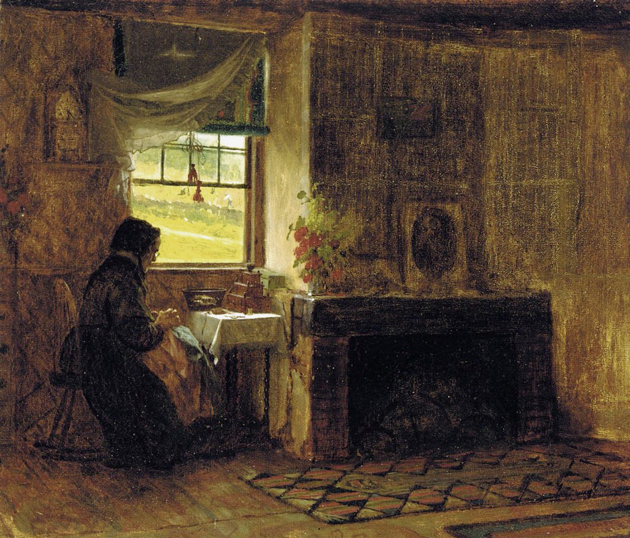 Bir çiftlik evinin içi, Maine, 1865 by Eastman Johnson