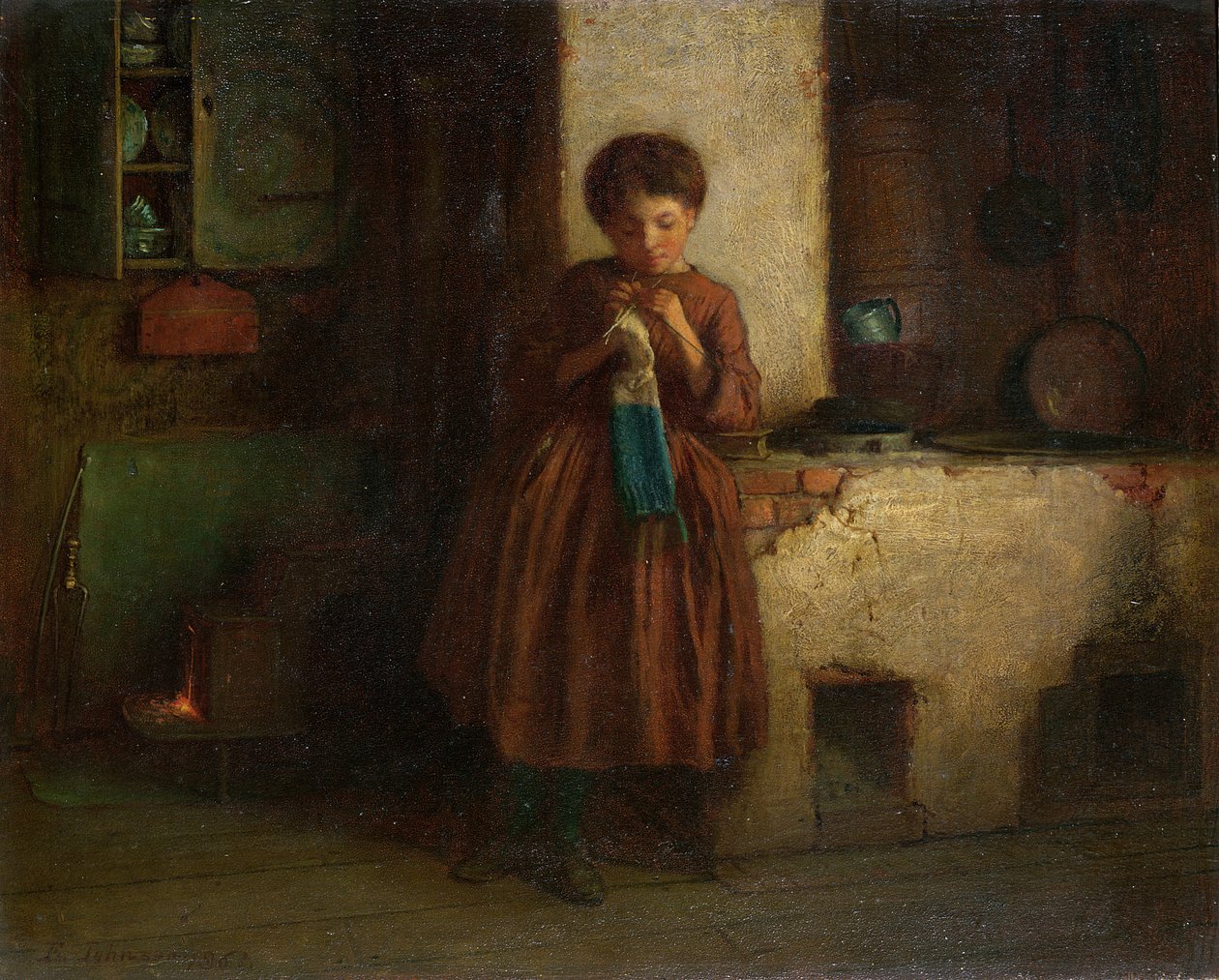 Askerler için Örgü, 1861 (değirmen tahtasında yağ) by Eastman Johnson