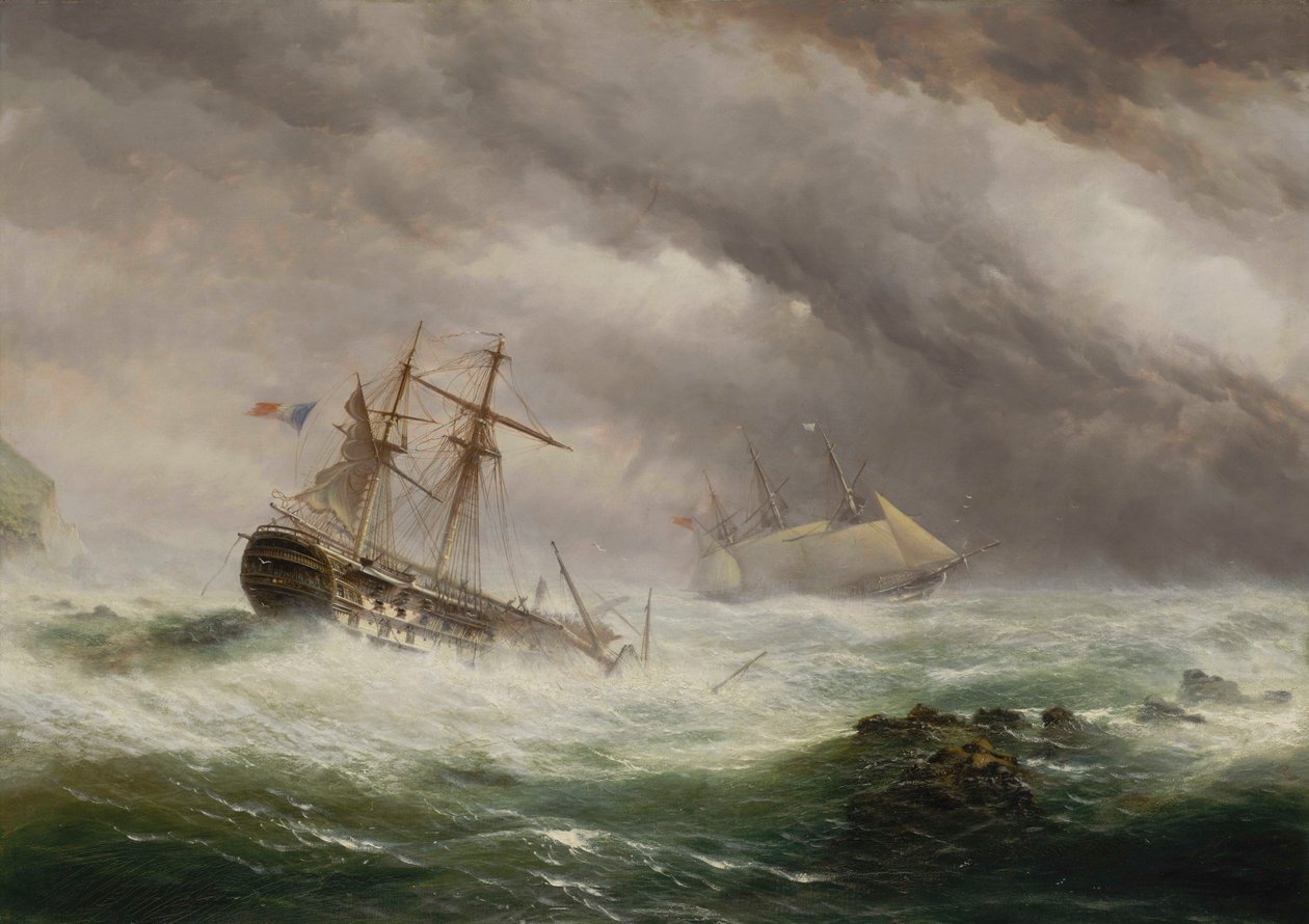 HMS Endymion rescuing a French two-decker by Ebenezer Colls