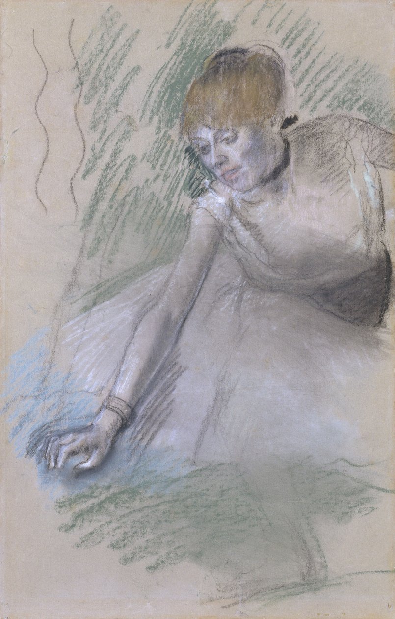 Dansçı, 1880-85 (kağıt üzerine pastel, gemiye yerleştirilmiş) by Edgar Degas