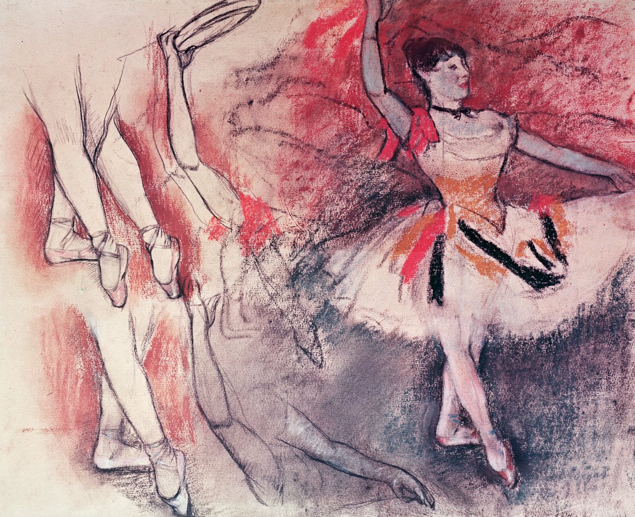 Tefli Dansçı veya İspanyol Dansçı, c.1882 (kağıt üzerinde kömür ve pastel) by Edgar Degas