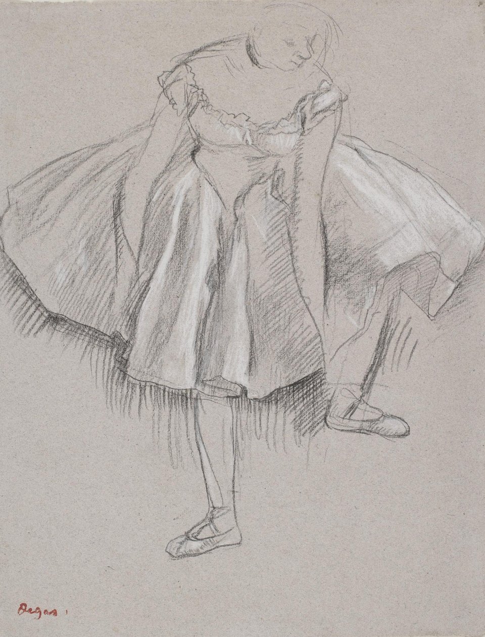 Dansçı terliğini ayarlıyor by Edgar Degas