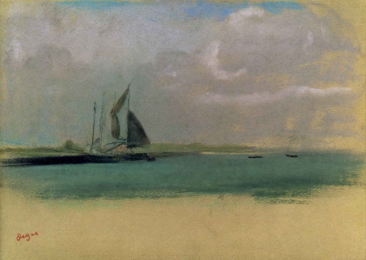 Limanda demirlemiş balıkçı tekneleri, 1869 dolayları (kağıt üzerinde pastel) by Edgar Degas