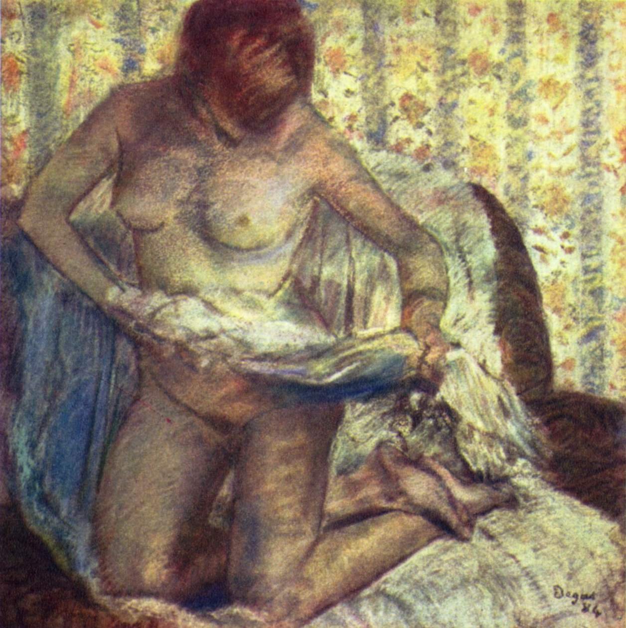 diz çökmüş kadın by Edgar Degas