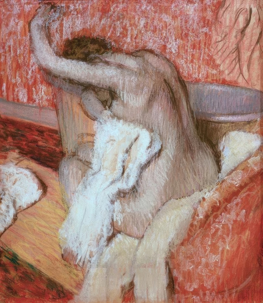 Banyodan sonra; kadın kendini kurutur by Edgar Degas