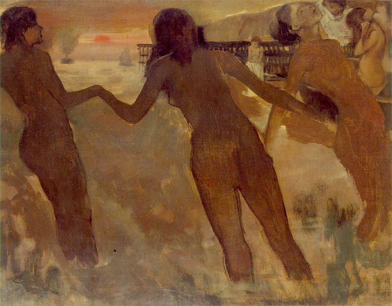 Alacakaranlıkta Yıkanan Köylü Kızları, 1875-76 by Edgar Degas