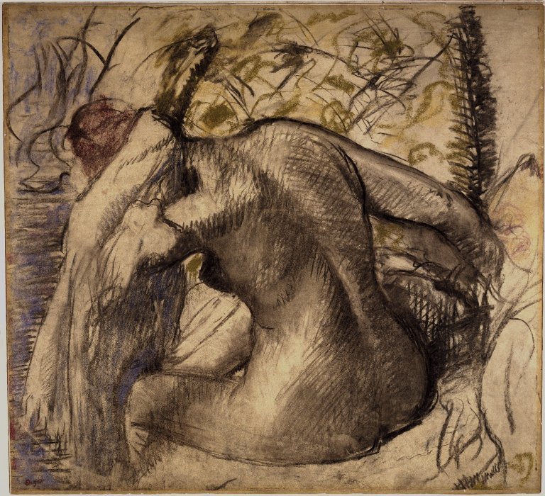 Oturan Çıplak Kadın Saçını Kurutuyor by Edgar Degas