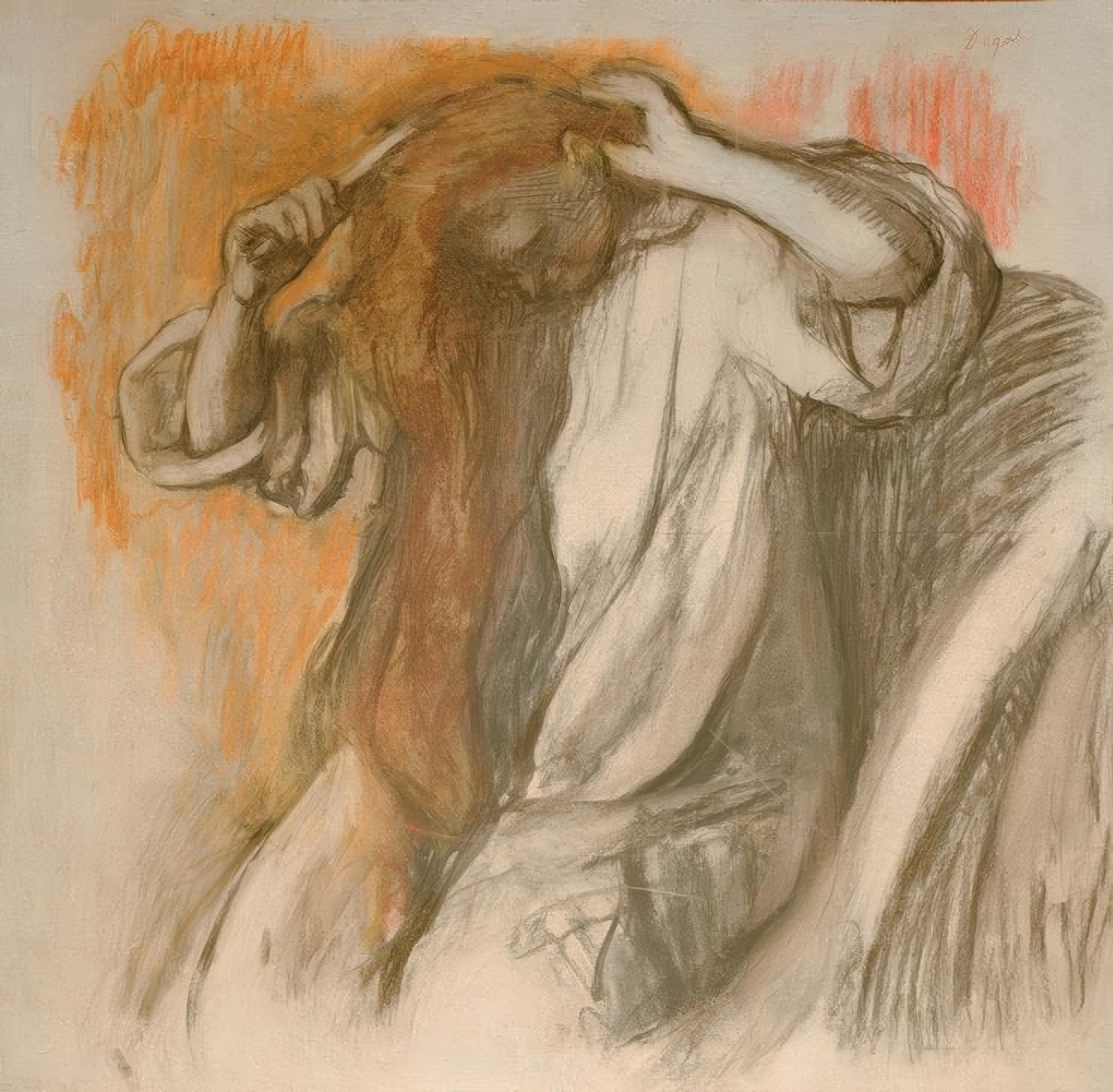 saçlarını tarayan kadın by Edgar Degas