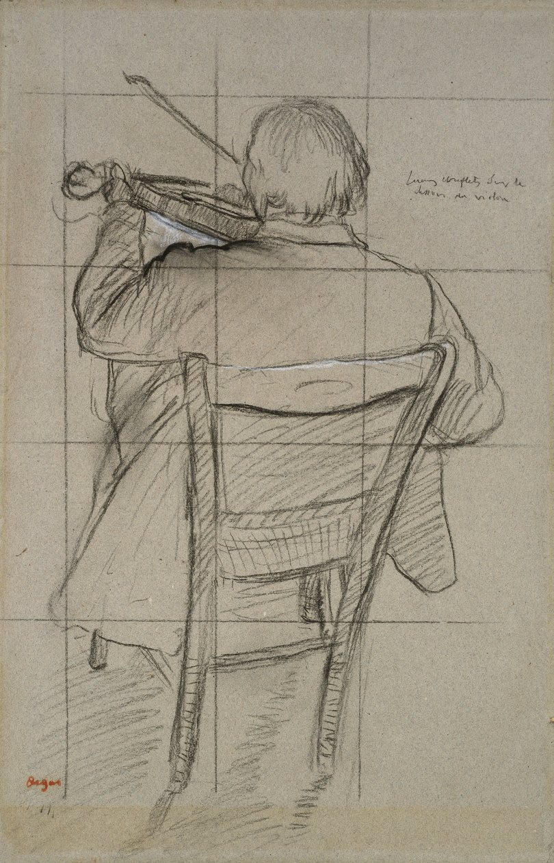 Arkadan Görülen Bir Kemancının Çalışması, 19. yüzyıl (kağıt üzerinde beyazla yükseltilmiş kömür) by Edgar Degas