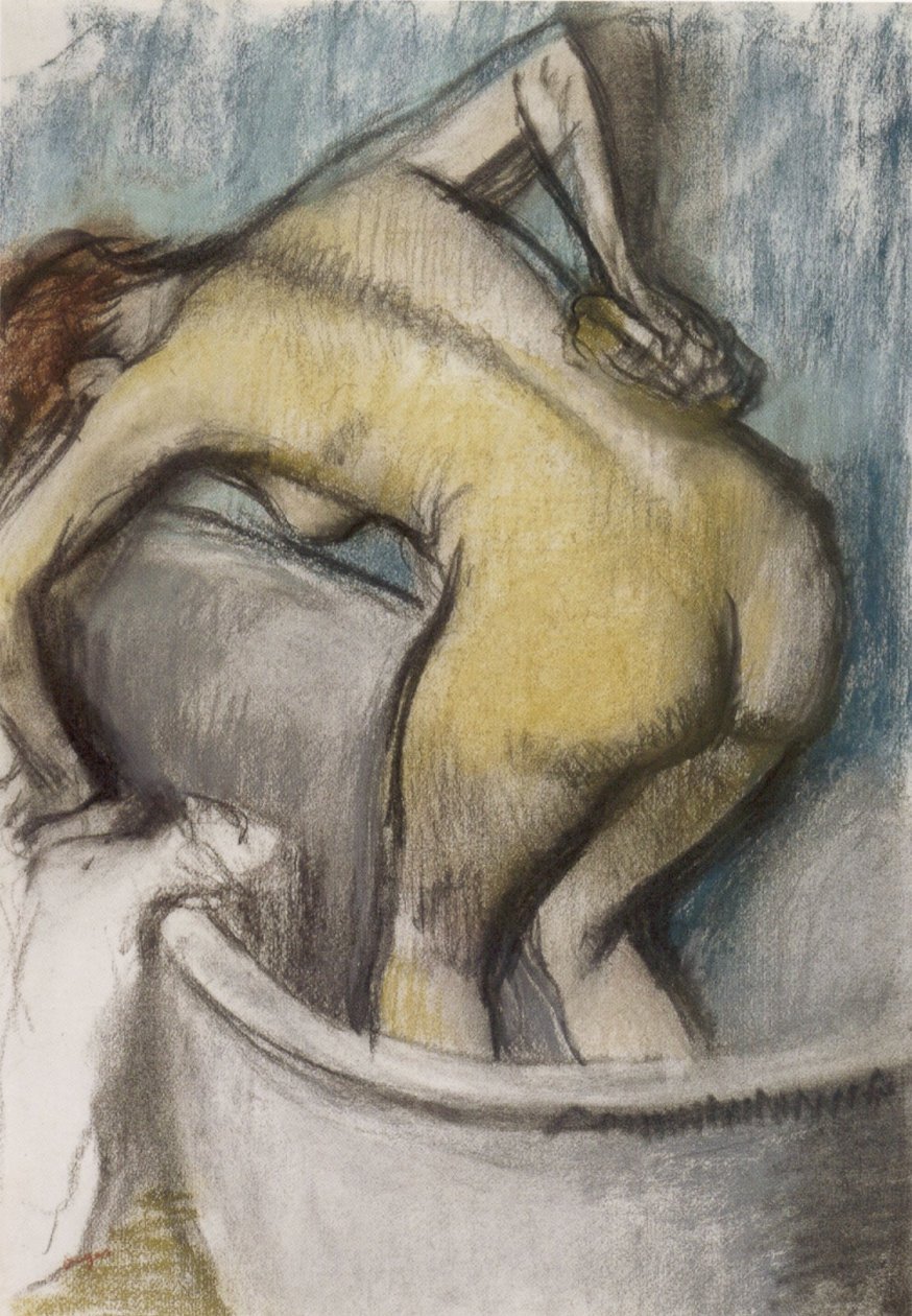 Banyo- Sırtını Destekleyen Kadın, kağıt üzerine pastel, c. 1887 by Edgar Degas
