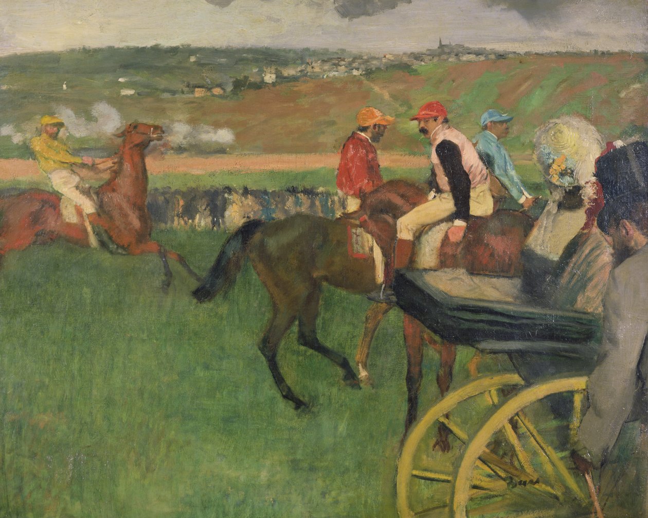 The Race Course - Amateur Jockeys near a Carriage, c.1876-87  by Edgar Degas