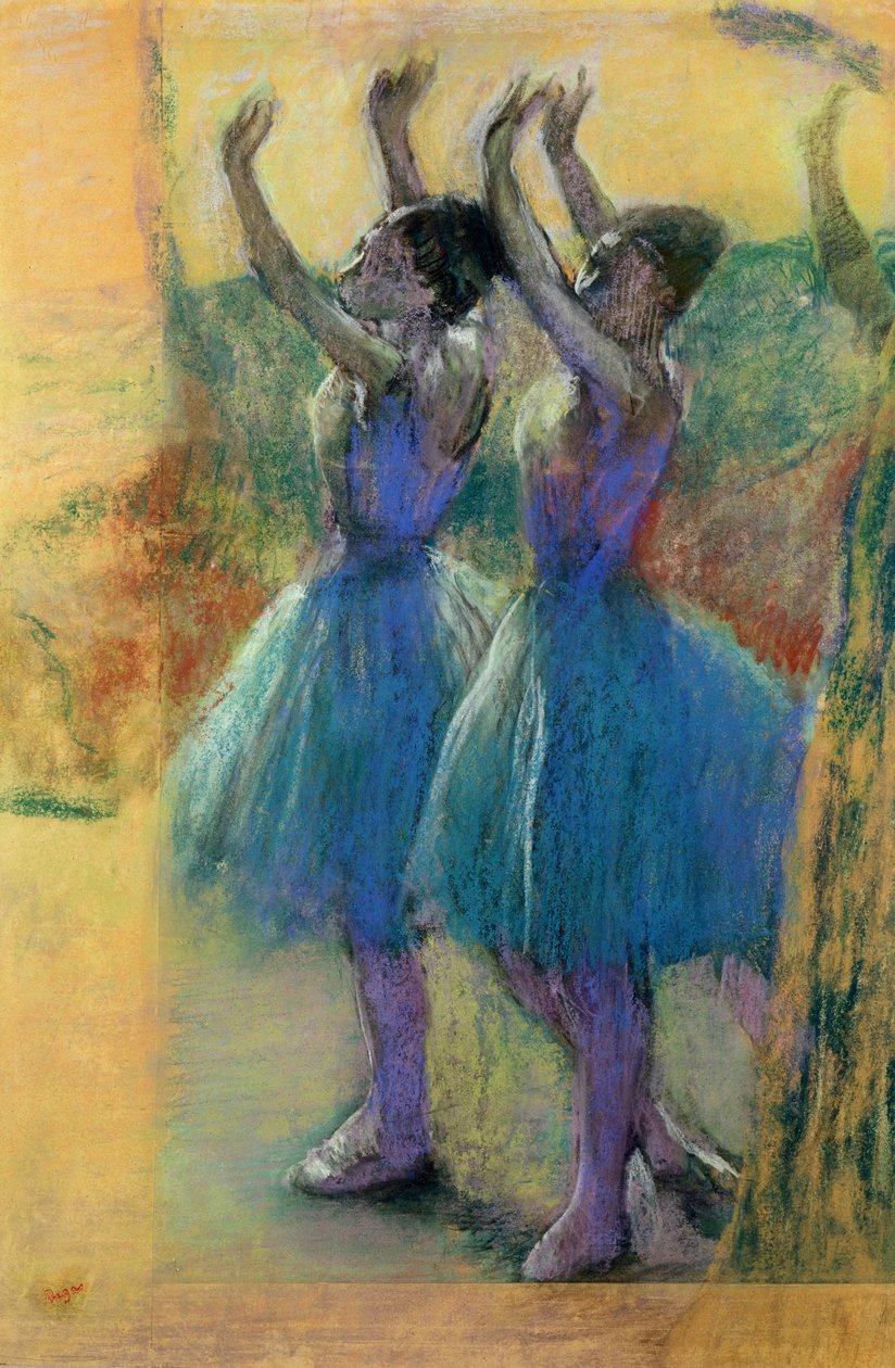 Two Blue Dancers (pastel on paper) by Edgar Degas