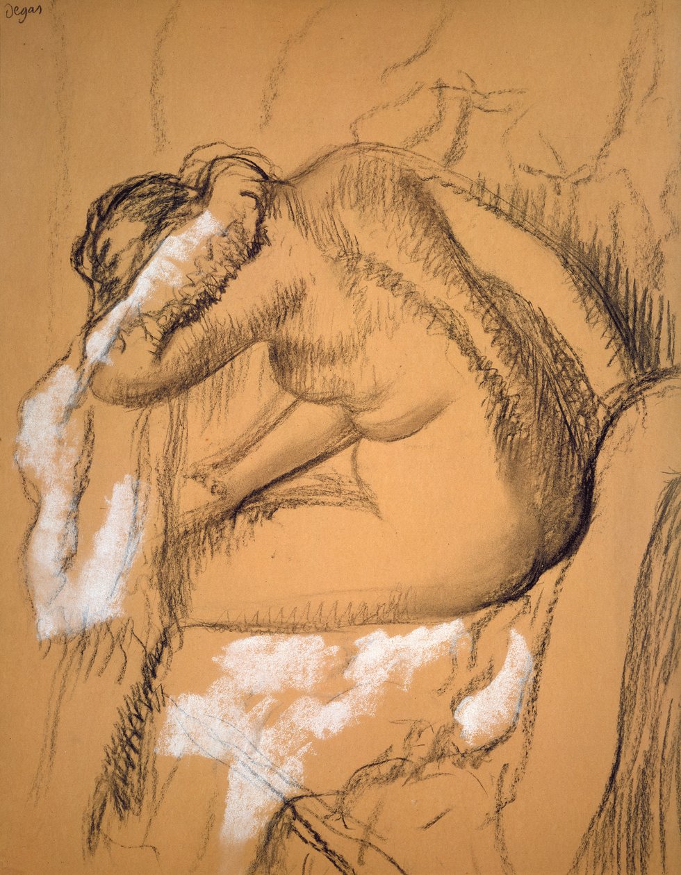 Kadın kendini kurutur (kömür ve tebeşir) by Edgar Degas