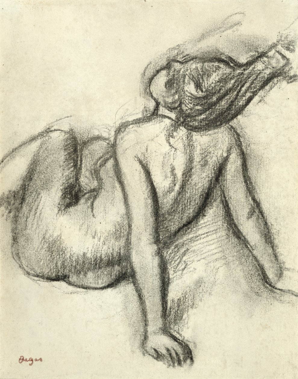 Saçını şekillendiren kadın (kağıt üzerinde kömür) by Edgar Degas