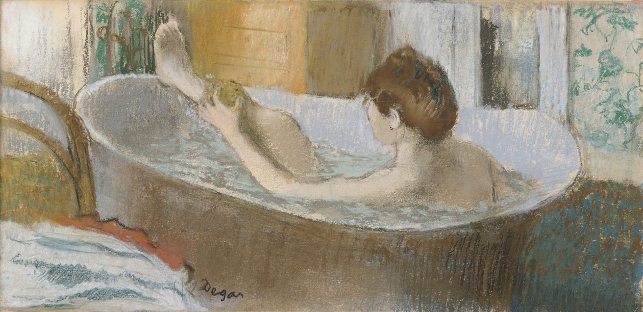 Banyosunda Kadın, Bacağını Süngerlemek, 1883 dolayları (kağıt üzerinde pastel) by Edgar Degas