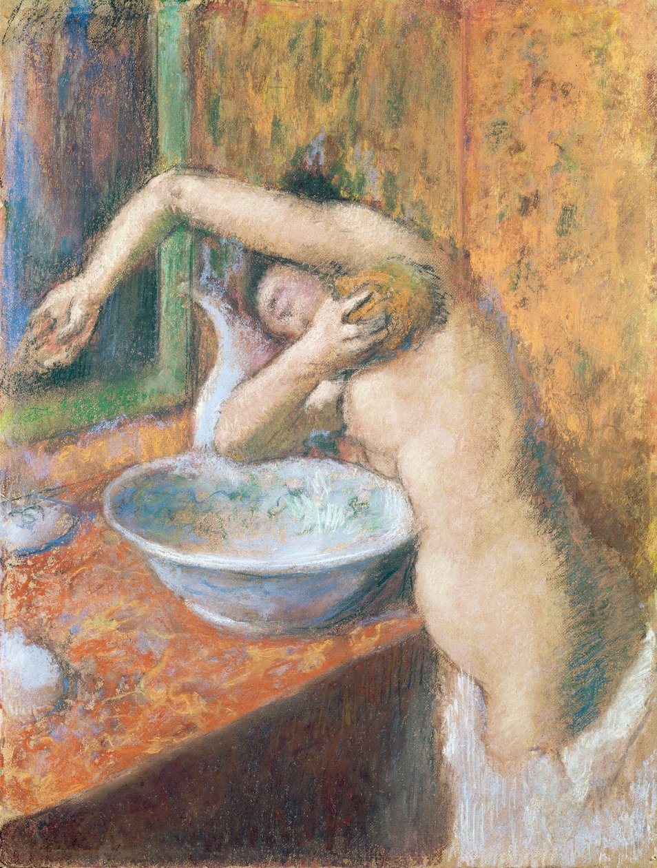 Kendini yıkayan kadın (pastel) by Edgar Degas