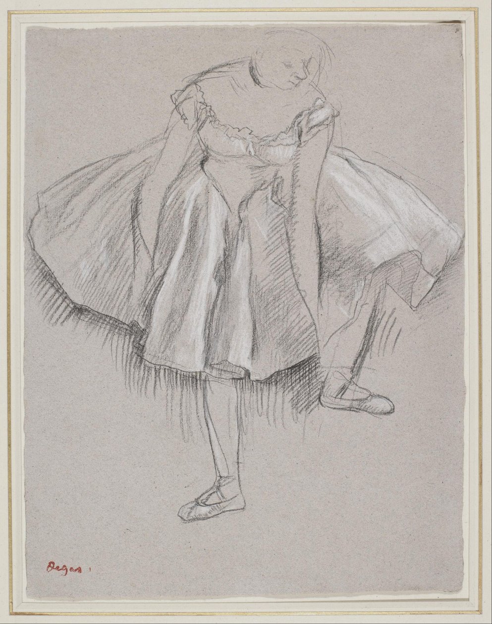 Dansçı terliğini ayarlıyor by Edgar Degas