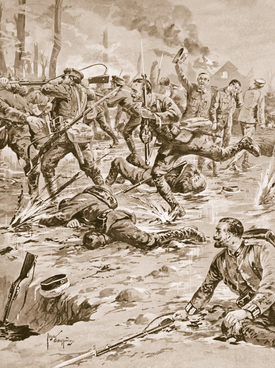 Onbaşı G. Sanders ve ekibi bir Alman saldırısını püskürtüyor ve bazı mahkumları kurtarıyor by Edgar Alfred Holloway