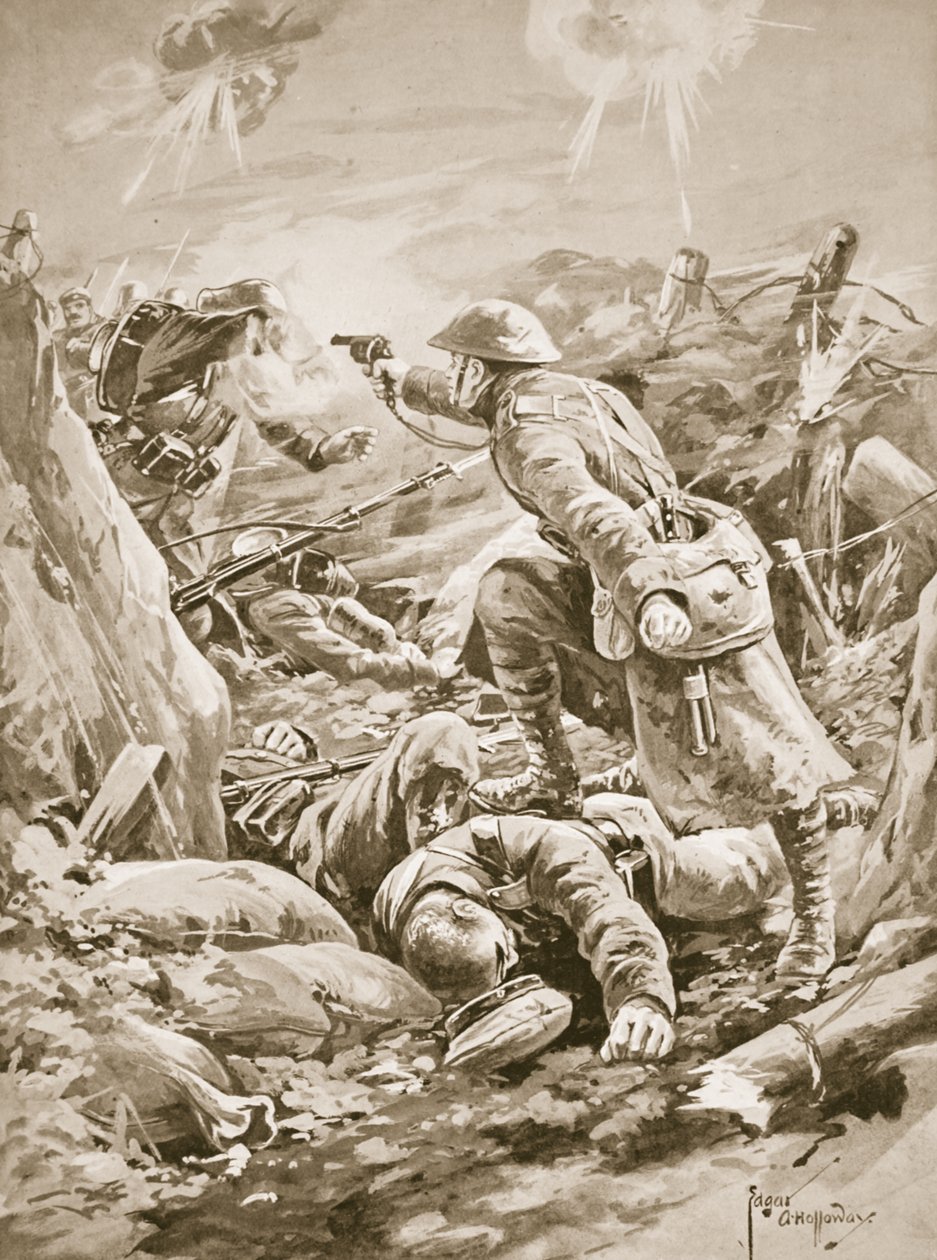 Er (Onbaşı Vekili) L. Clarke, tek başına, bir karşı saldırı sırasında bir Alman grubunu uzak tutuyor. by Edgar Alfred Holloway
