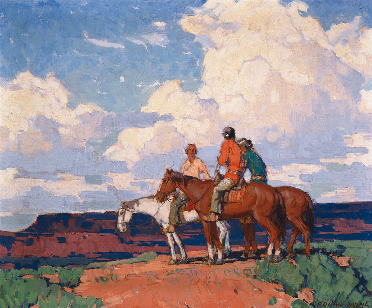 Atlı Biniciler (tuval üzerine yağlı boya) by Edgar Alwin Payne