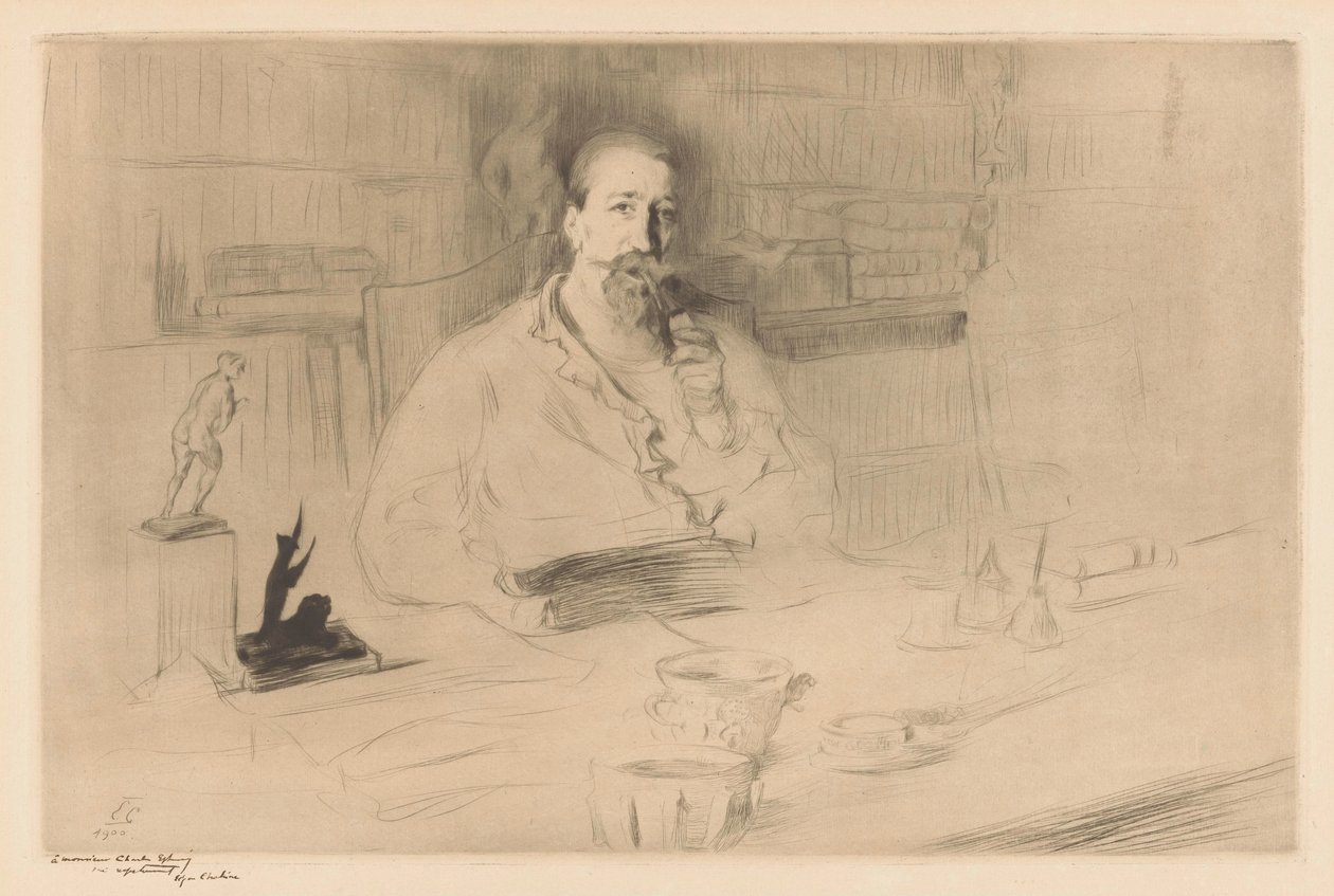 Masasının arkasında Anatole France portresi by Edgar Chahine (signed by artist)