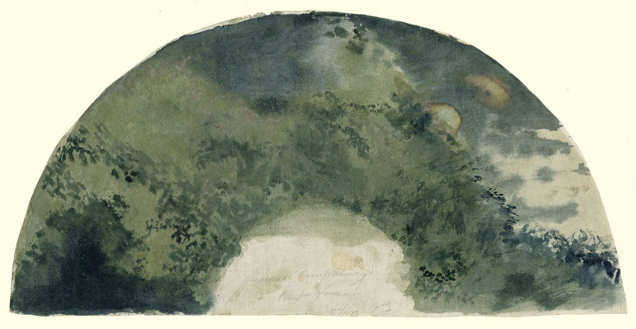 Yükselen ayda bir manzara ile Japon tarzında boyanmış yelpaze yaprağı by Edgar Degas (possibly)