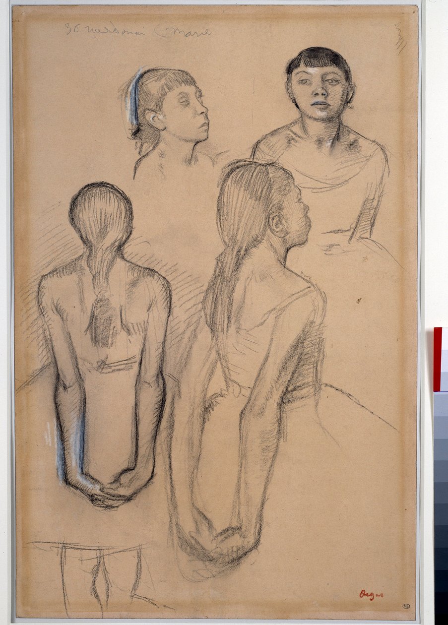 4 genç dansçı çalışması Edgar Degas (1834-1917) tarafından tebeşir ve karakalem çizimi Dim. 0,49 x 0,31 MParis. Louvre müzesi by Edgar Degas