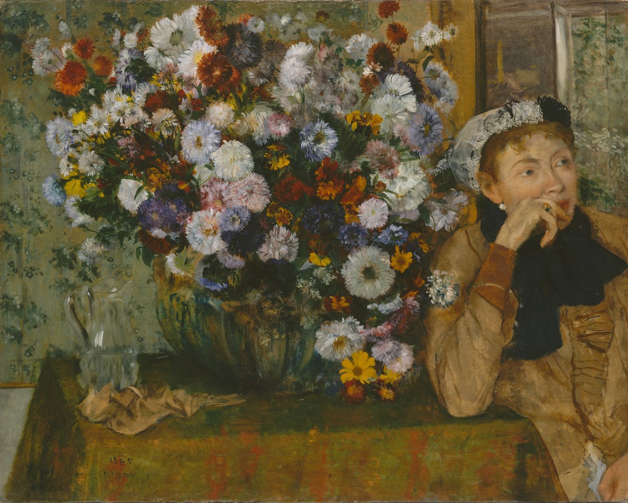 Çiçek Vazosunun Yanında Oturan Bir Kadın Madam Paul Valpinçon, 1865. by Edgar Degas