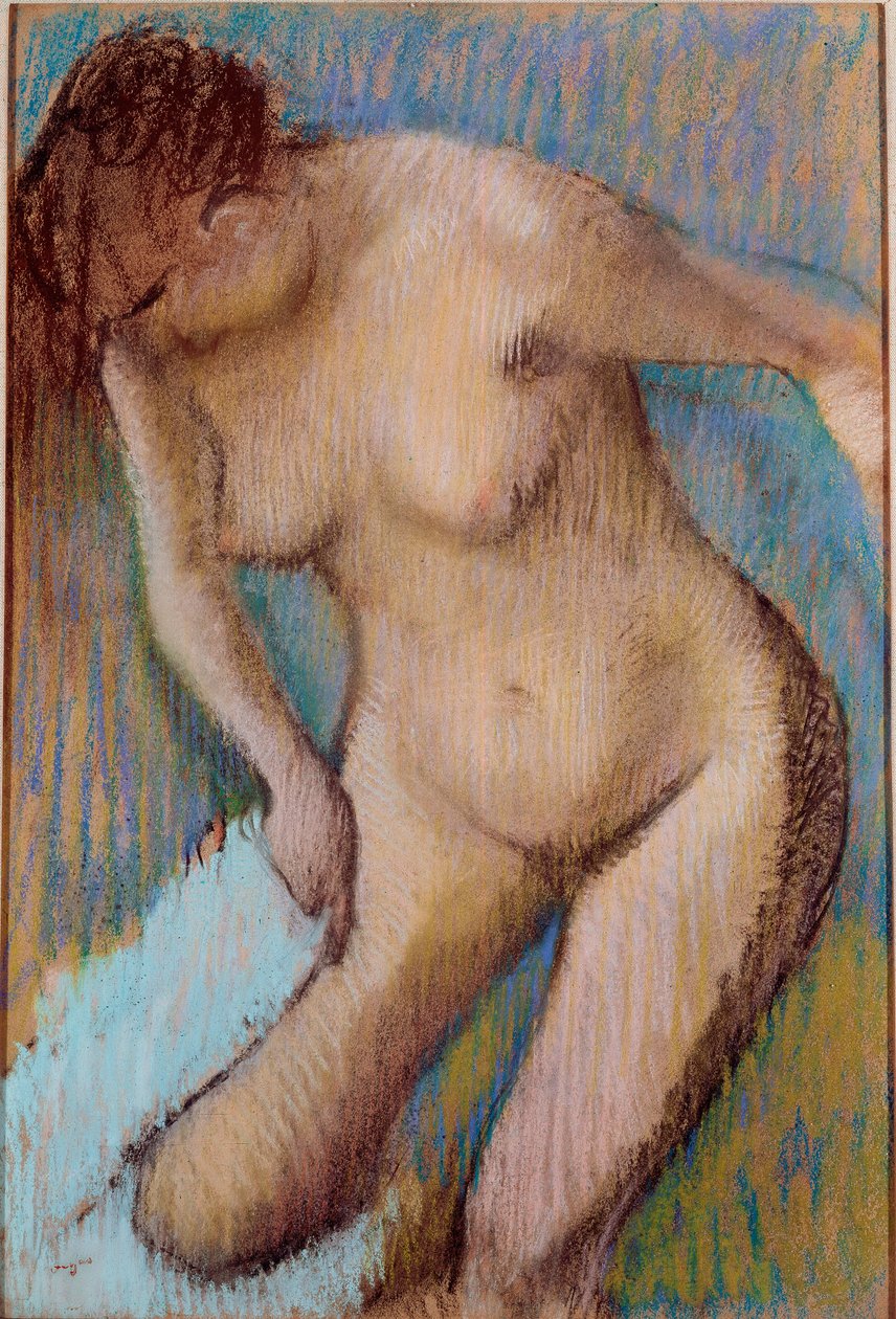 Çıplak kadın banyo yaptıktan sonra sağ uyluğunu siliyor. Edgar Degas (1834-1917) 1866 Güneş