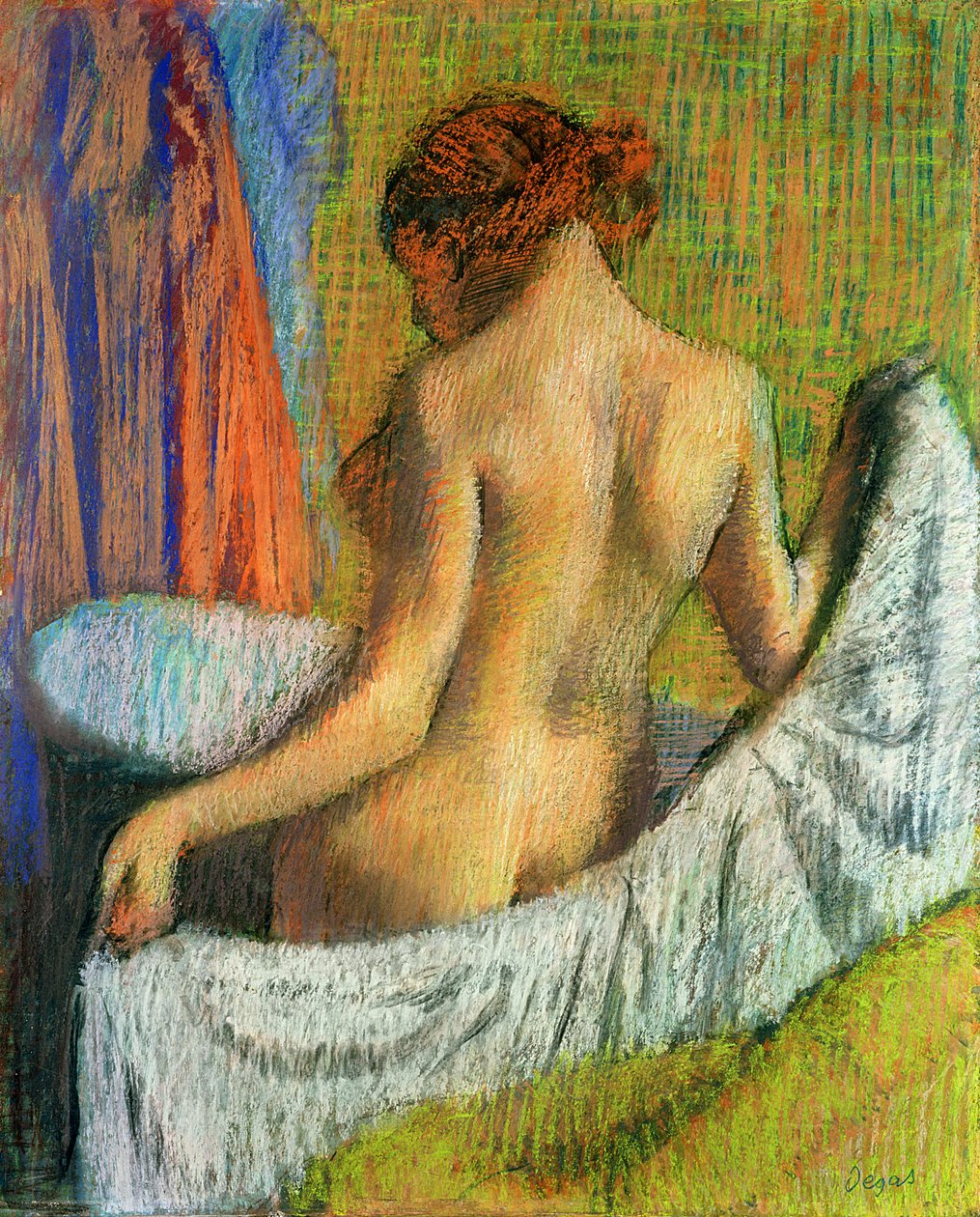 Banyodan Sonra Havlulu Kadın, 1885-90 dolayları (dokuma kağıt üzerine pastel) by Edgar Degas