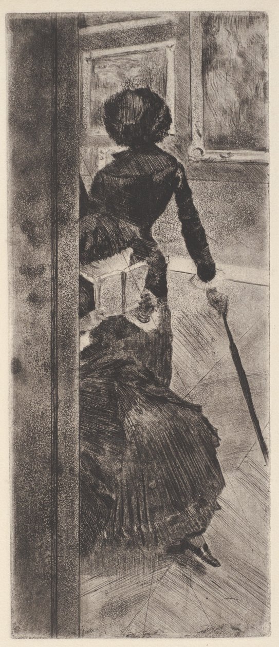 Louvre'da: Resim (Mary Cassatt) (gravür ve aquatint) by Edgar Degas