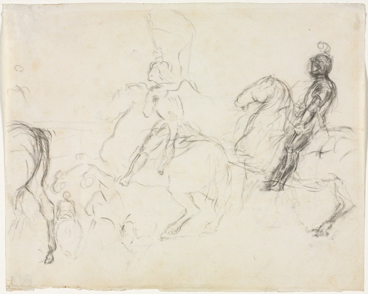 At Sırtında Zırhlı Figürlerle Savaş Sahnesi (rekto) by Edgar Degas