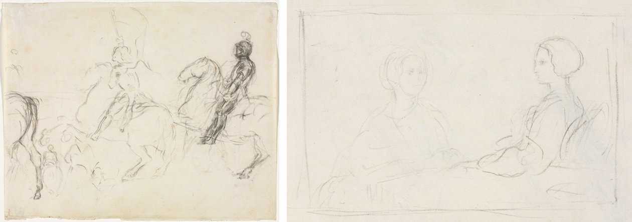 At Üzerinde Zırhlı Figürlü Savaş Sahnesi (rekto) İki Oturan Kadın (verso) by Edgar Degas