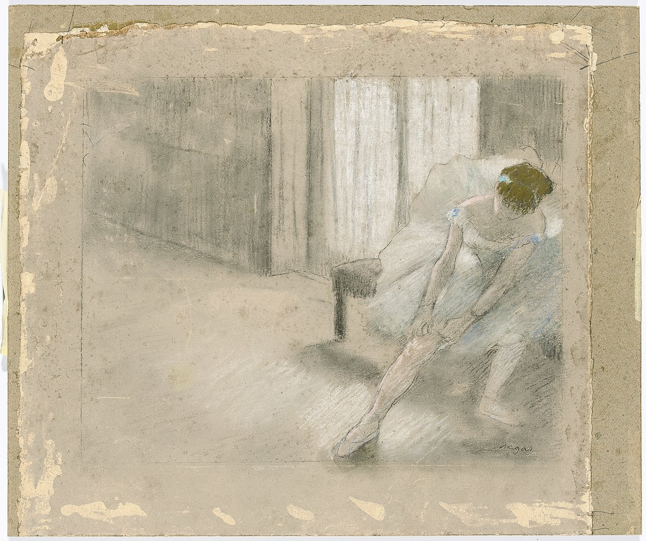 Dansçı Oturmuş, Çoraplarını Yeniden Ayarlıyor, Danseuse tirant oğlu maillot by Edgar Degas