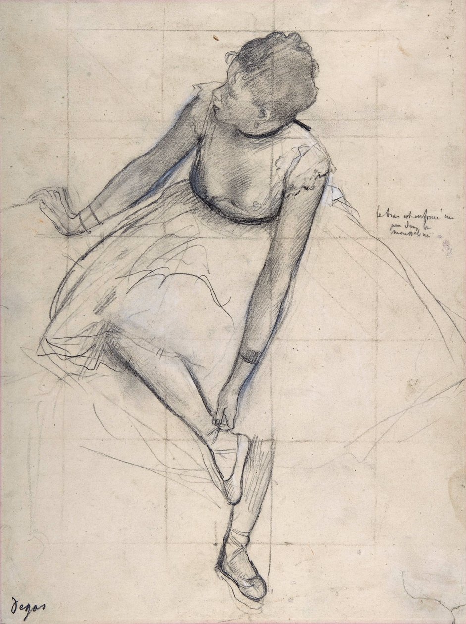 Ayakkabısını ayarlayan dansçı (balerin). Edgar Degas (1834-1917) New York City tarafından çizim. Metropolitan Sanat Müzesi. by Edgar Degas